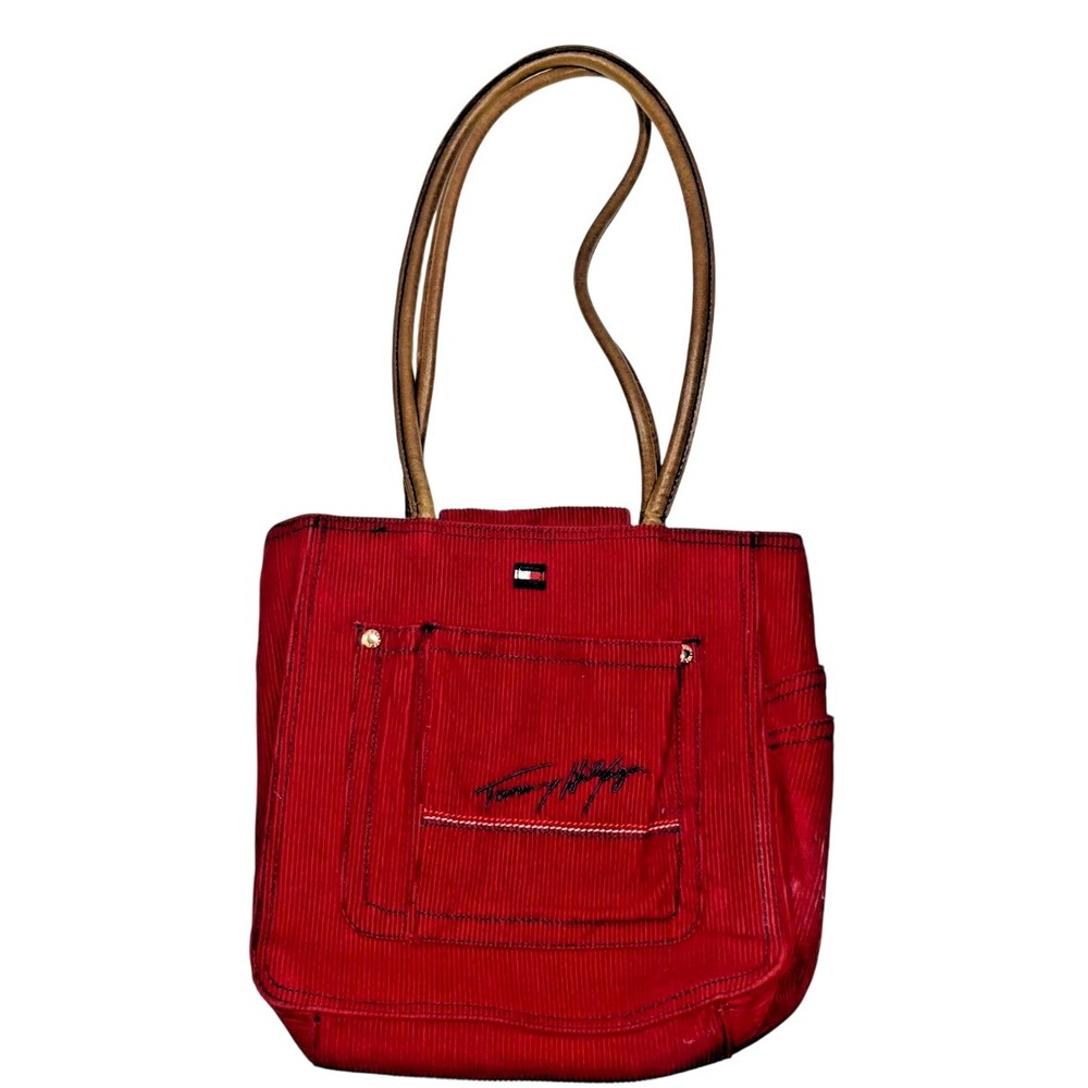 Tommy Hilfiger Tote Bag Womens Smallβ Red Corduroy Vintage Y2K Shoulder Bag